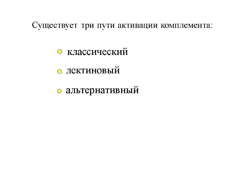 Существует три пути активации комплемента: